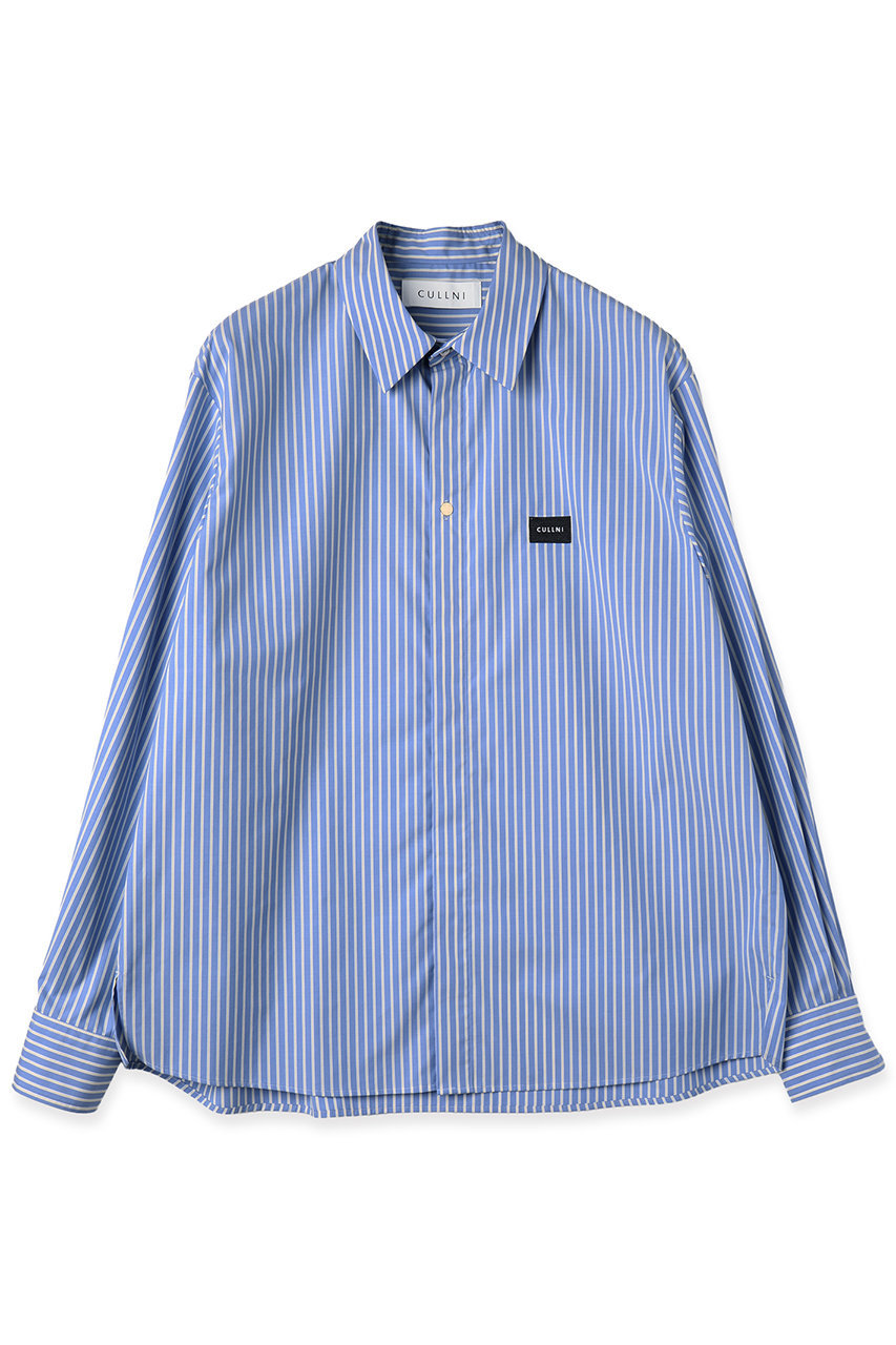 クルニ/CULLNIの【UNISEX】High Count Broad エンブロイダリー パッチストライプ シャツ(ブルー×イエロー/BS-021B)