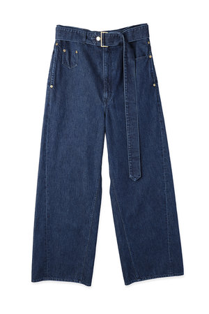 【UNISEX】Asymmetrical ポケット エキストラ ワイドデニムパンツ with ロングベルト