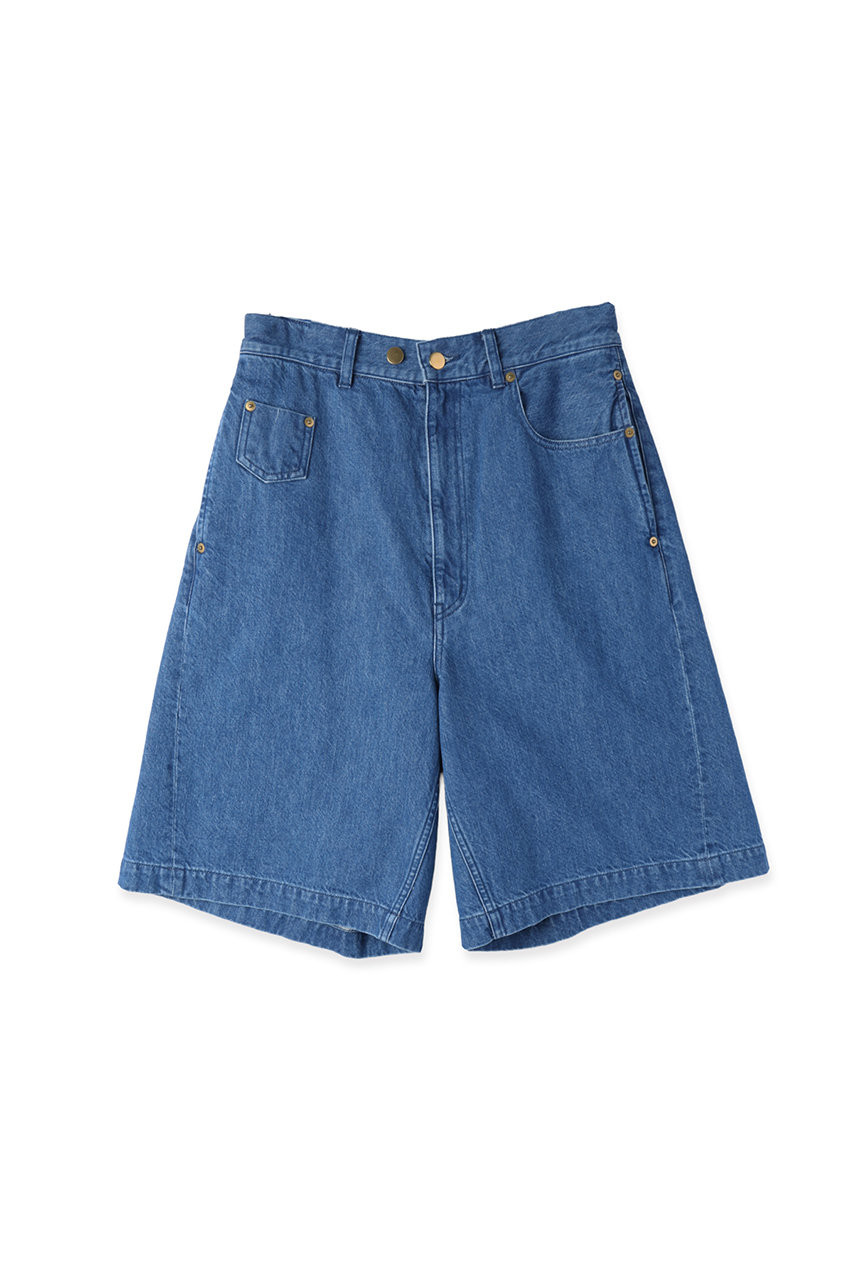 クルニ/CULLNIの【UNISEX】Asymmetrical ポケット デニムハーフパンツ(ブルー/DM-007)