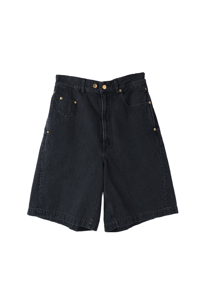 クルニ/CULLNIの【UNISEX】Asymmetrical ポケット デニムハーフパンツ(フルブラック/DM-007)