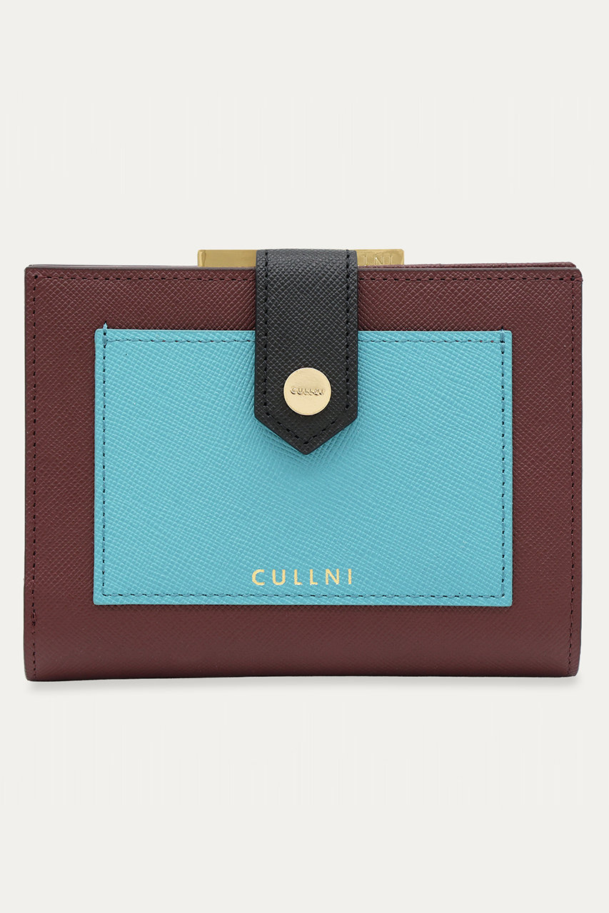 クルニ/CULLNIのLeather Combination ポケット クラスプ ウォレット(バーガンディー×ブルーグリーン/WL-012)