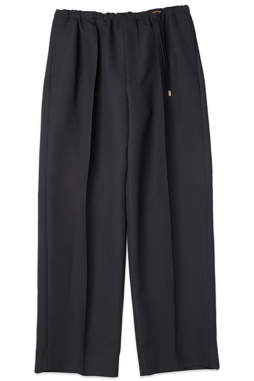 クルニ/CULLNIの【UNISEX】Structured ツイルダブルクロスピンタック2タックスローストリングワイドパンツ(ブラック/26-AW-002)
