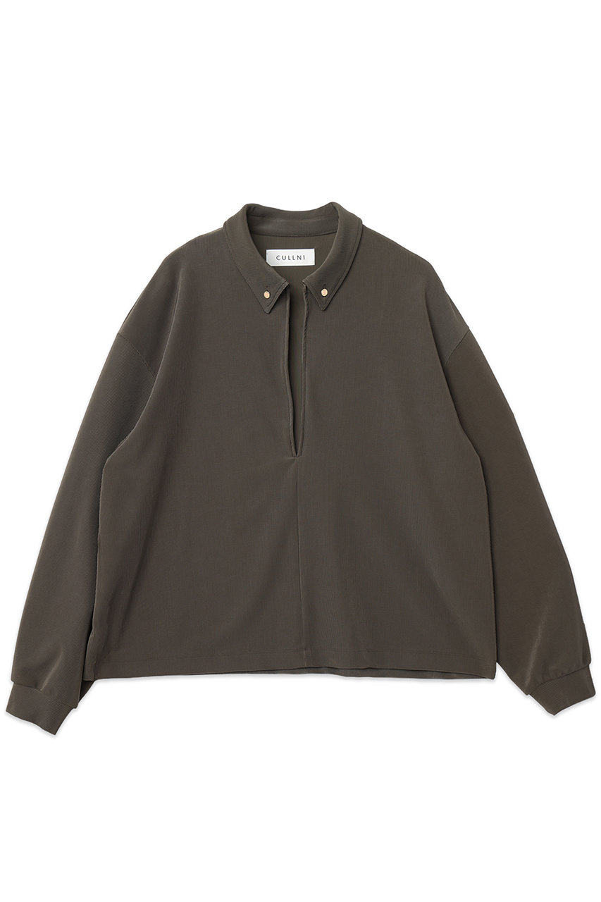 クルニ/CULLNIの【UNISEX】ストレッチファイバーコードピケスキッパーカラーシャツ(チャコール/26-AW-014)
