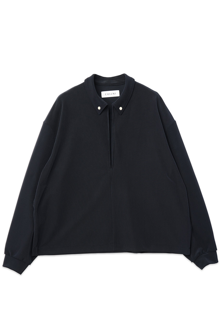 クルニ/CULLNIの【UNISEX】ストレッチファイバーコードピケスキッパーカラーシャツ(ネイビー/26-AW-014)