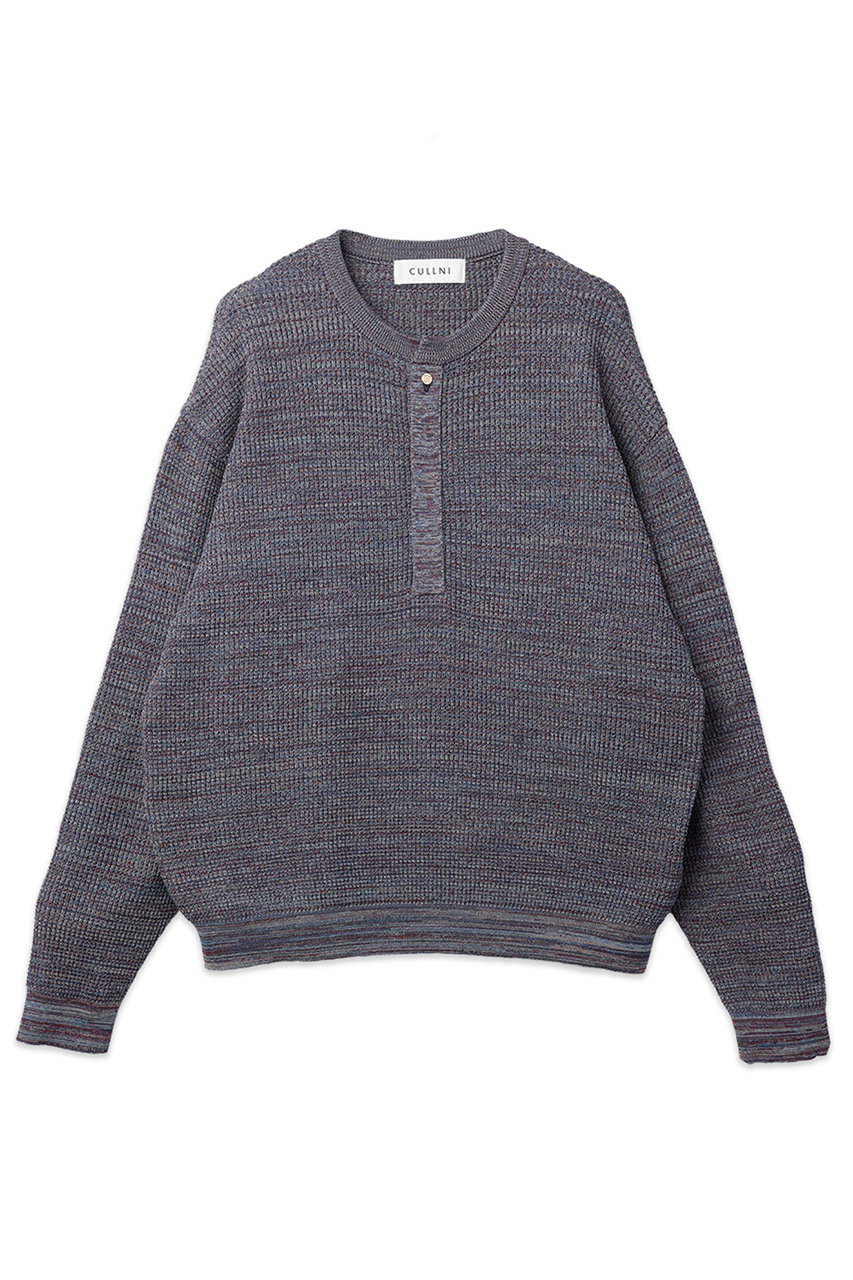 クルニ/CULLNIの【UNISEX】オーガニックコットンワッフルミニマルヘンリーネックプルオーバー(ネイビーミックス/26-AW-039)