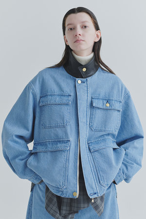 クルニ/CULLNIの【UNISEX】ヘビーブリーチウォッシュレザーカラー12oz デニムジャケット(110800/110801)