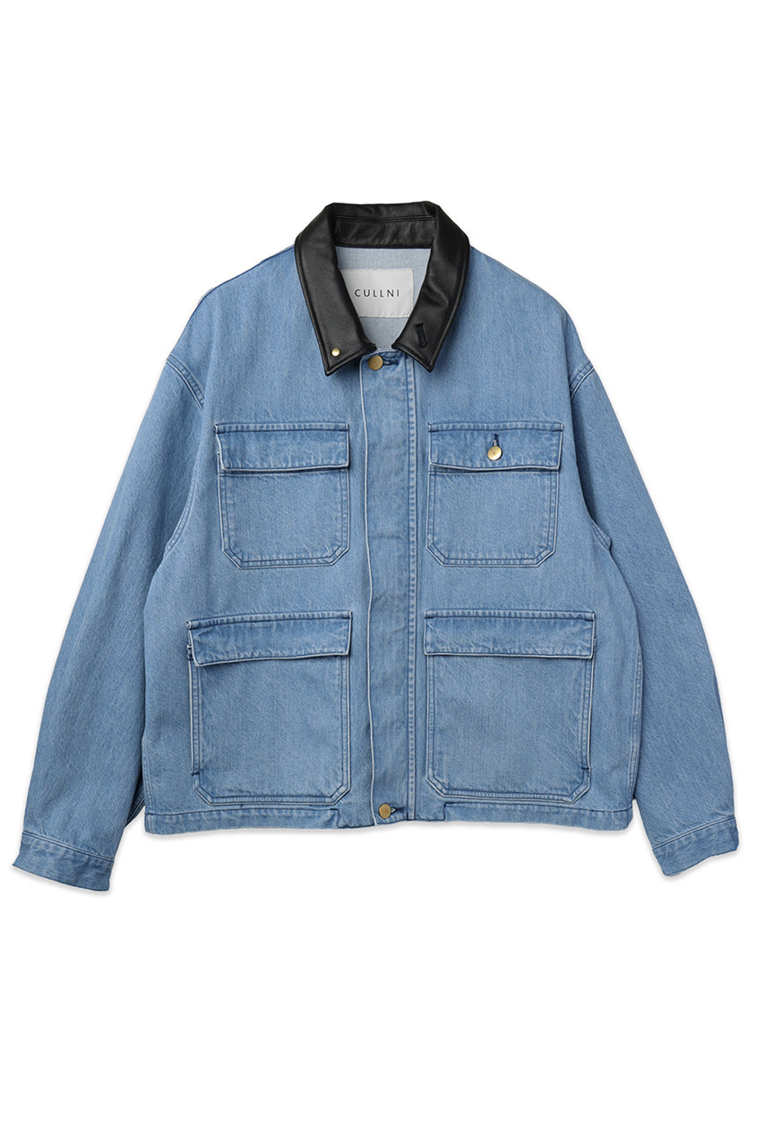 CULLNI 【UNISEX】ヘビーブリーチウォッシュレザーカラー12oz デニムジャケット (ライトブルー, 2) クルニ ELLE SHOP