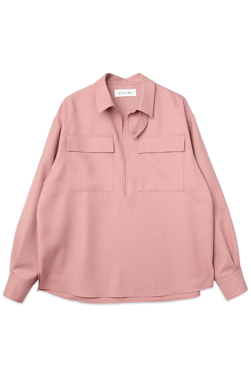 CULLNI 【UNISEX】ドライギャバジンスキッパーカラーロングスリーブシャツ (ピンク, 1) クルニ ELLE SHOP