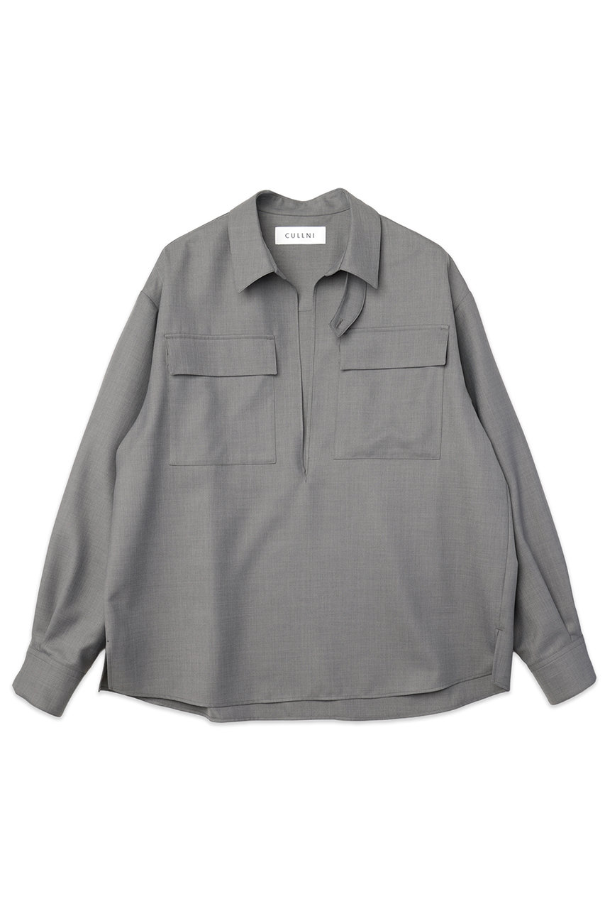 CULLNI 【UNISEX】ドライギャバジンスキッパーカラーロングスリーブシャツ (グレー, 1) クルニ ELLE SHOP