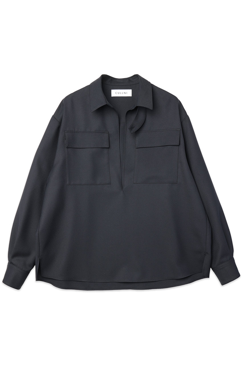 CULLNI 【UNISEX】ドライギャバジンスキッパーカラーロングスリーブシャツ (ネイビー, 2) クルニ ELLE SHOP