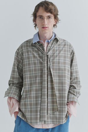 クルニ/CULLNIの【UNISEX】タータンチェックボウタイロングスリーブシャツ(110400/110403)