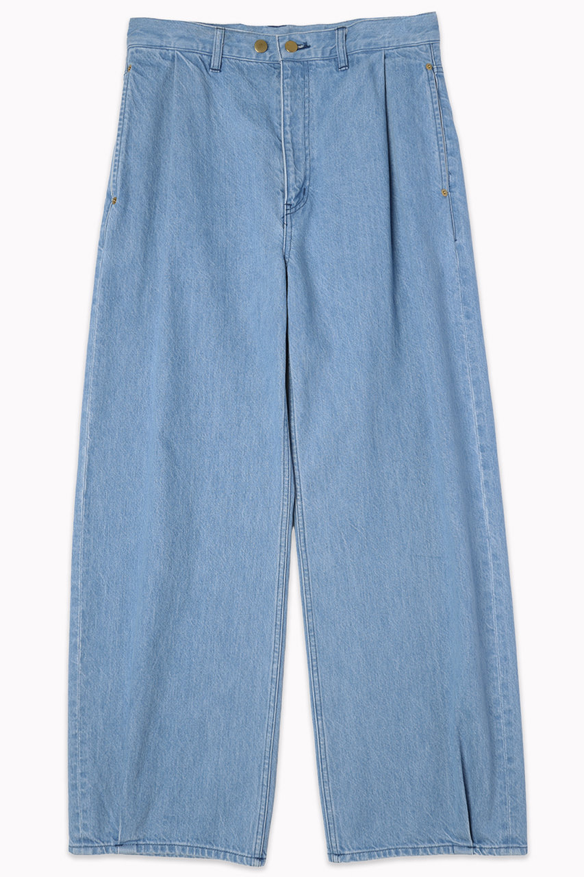CULLNI 【UNISEX】ヘビーブリーチウォッシュウエスト＆ヘムタック12oz デニムワイドパンツ (ライトブルー, 1) クルニ ELLE SHOP