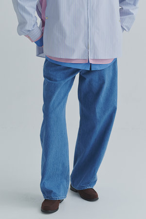 クルニ/CULLNIの【UNISEX】ヘビーブリーチウォッシュウエスト＆ヘムタック12oz デニムワイドパンツ(110600/110604)