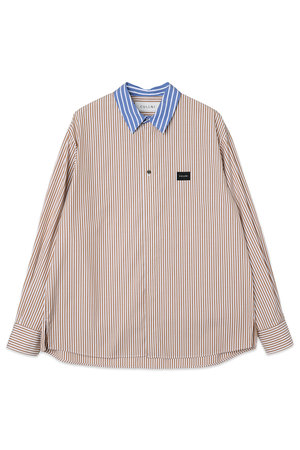 クルニ/CULLNIの【UNISEX】ハイカウントブロードクロスエンブロイダリーパッチストライプコンビL/Sシャツ(110400/110403)
