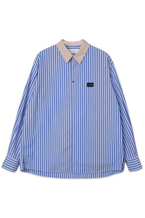 クルニ/CULLNIの【UNISEX】ハイカウントブロードクロスエンブロイダリーパッチストライプコンビL/Sシャツ(110400/110403)