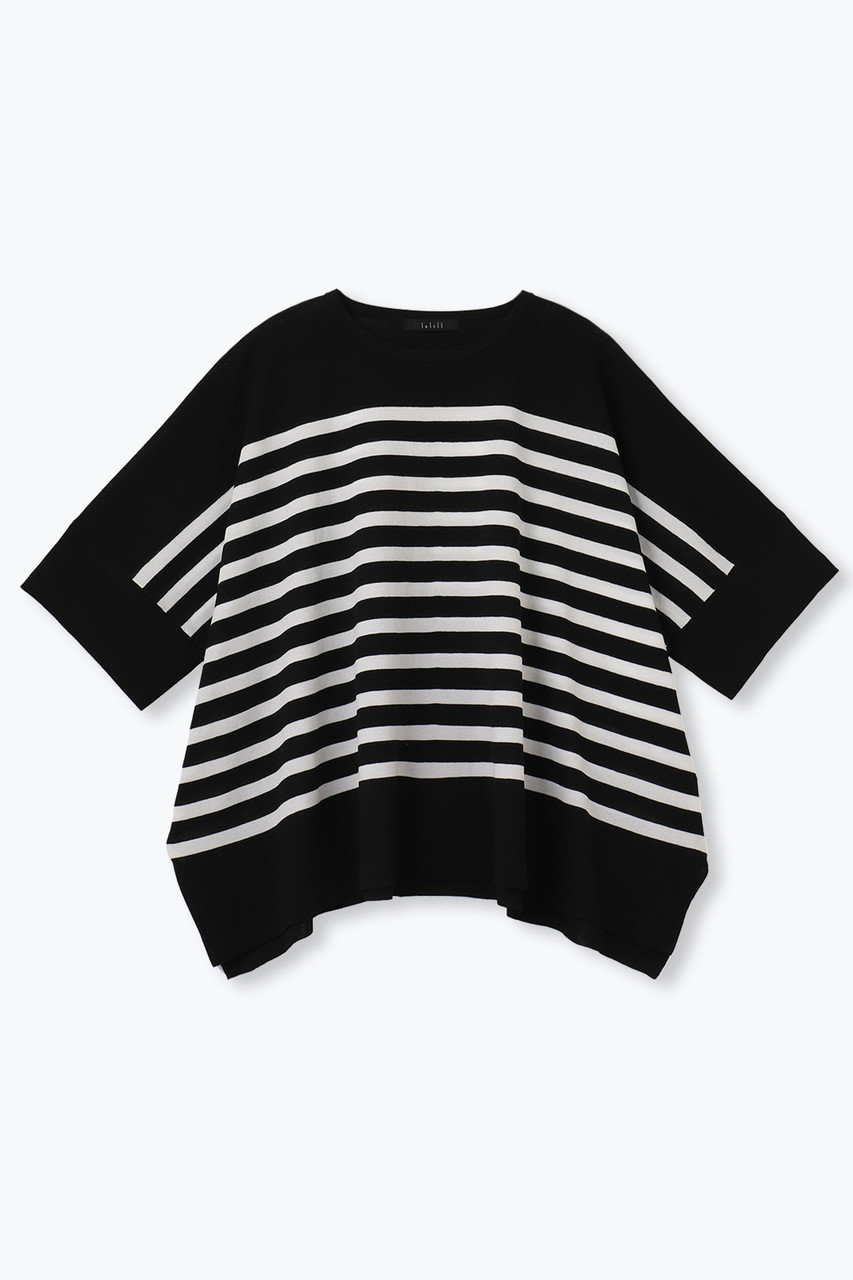 lelill(レリル)｜ハイテクケープニット（ボーダー）/ブラック×ホワイト