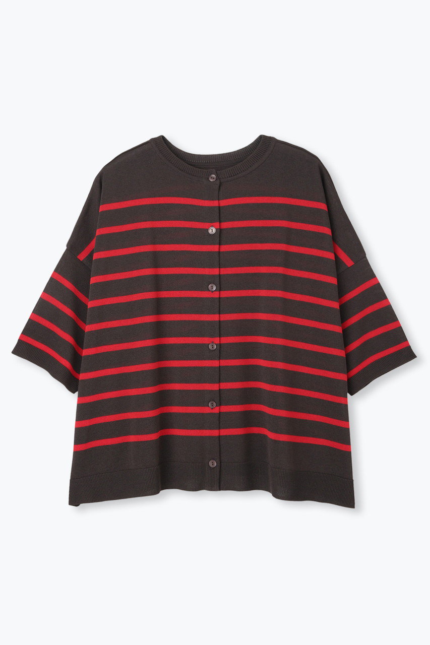 lelill ワイドボーダーカーデ6分袖 (ブラウン, 38) レリル ELLE SHOP lelill ワイドボーダーカーデ6分袖 (ブラウン, 38) レリル ELLE SHOP