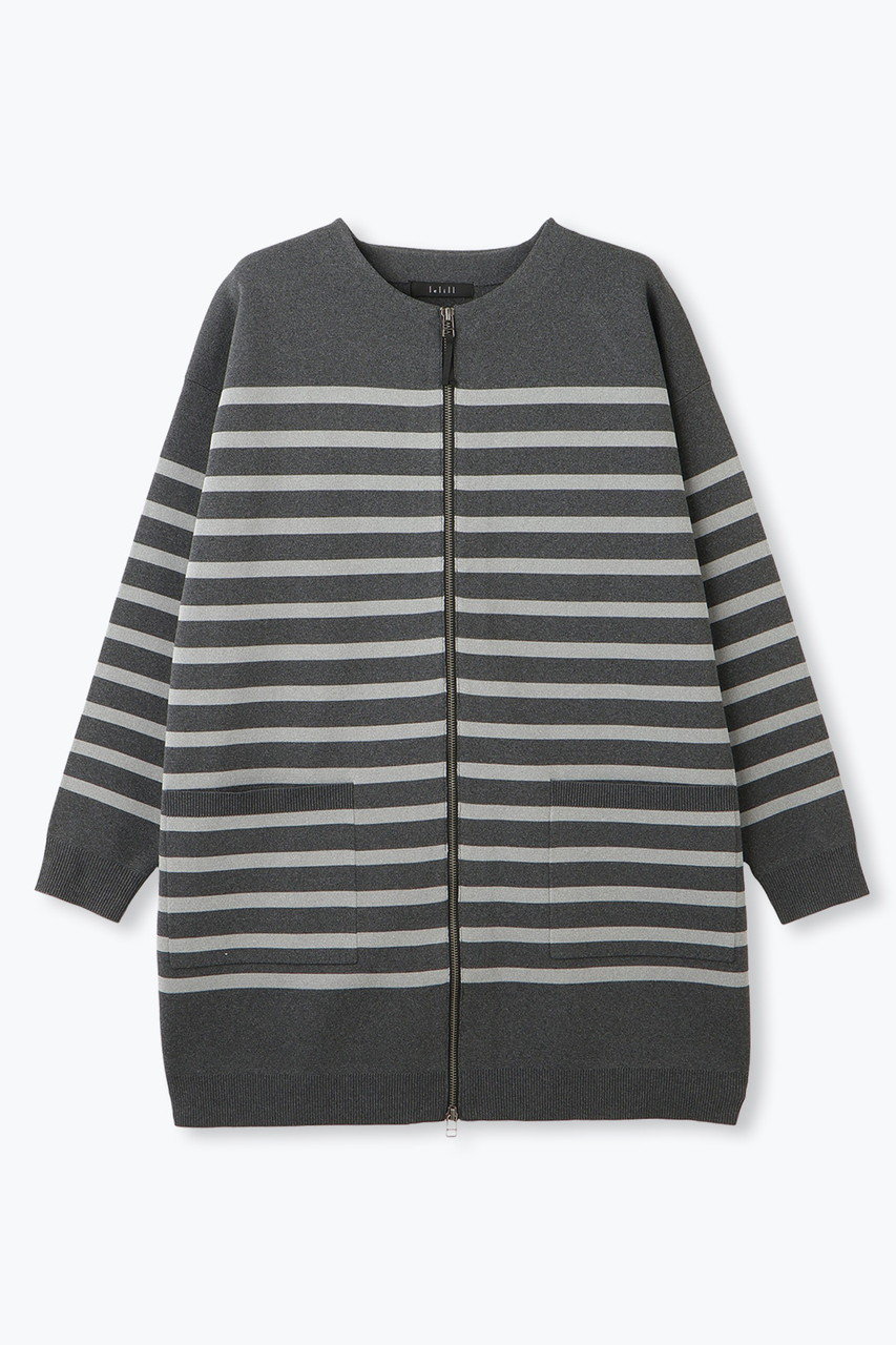 レリル/lelillのハイテクニット/ボーダーZIPコート(チャコールグレー/11570523)