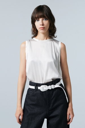 オーヴィル/EAUVIREのウォッシャブルシルクノースリーブブラウス(110100/110101)