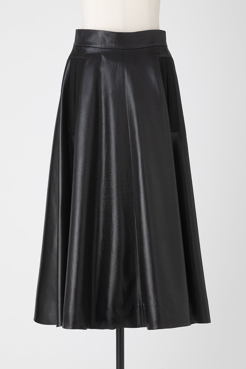 EAUVIRE グロッシーサテンフレアスカート (ブラック, 036) オーヴィル ELLE SHOP