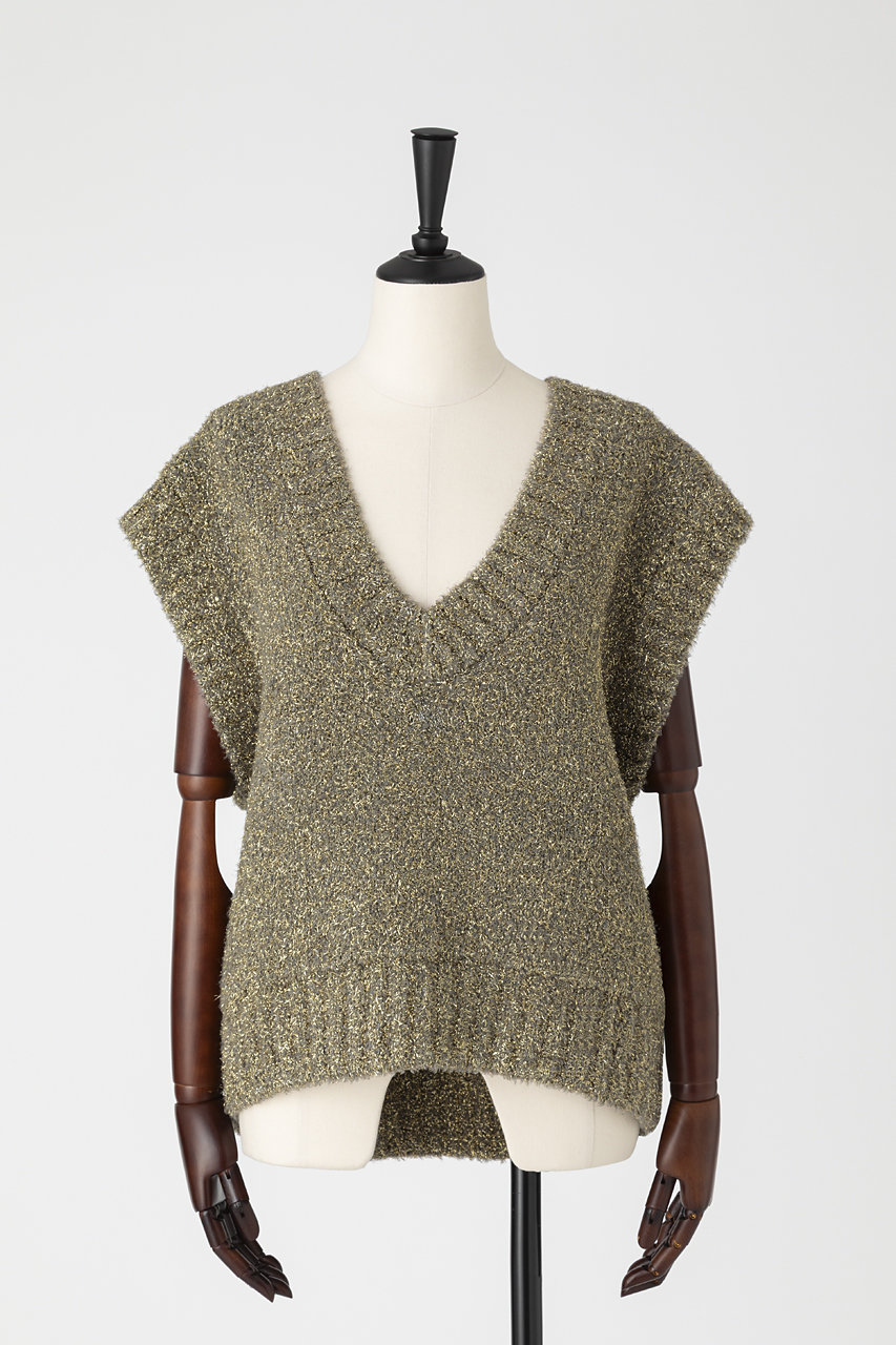 オーヴィル/EAUVIREのフィルムラメVネックベスト(カーキゴールド/FGFAD-11520)