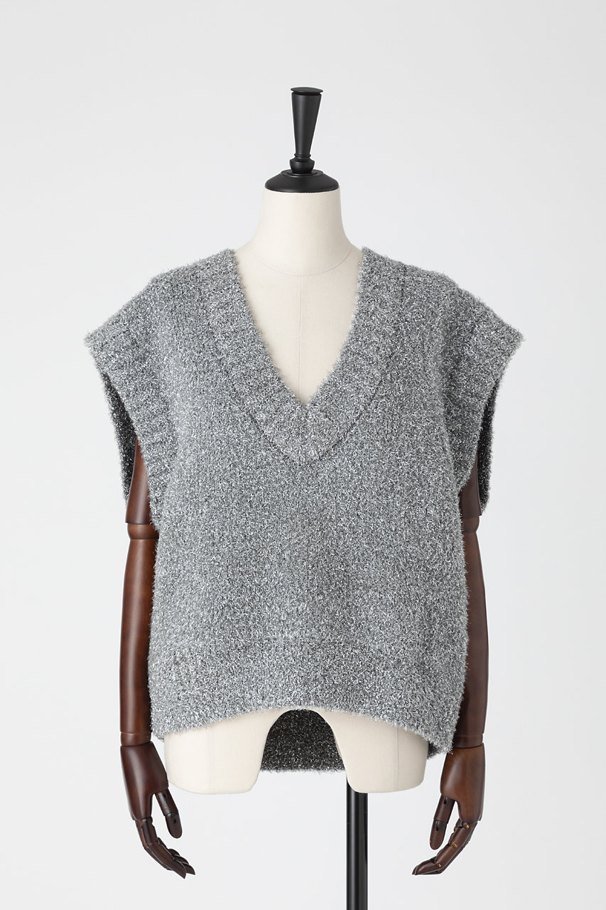 EAUVIRE フィルムラメVネックベスト (シルバー, 038) オーヴィル ELLE SHOP