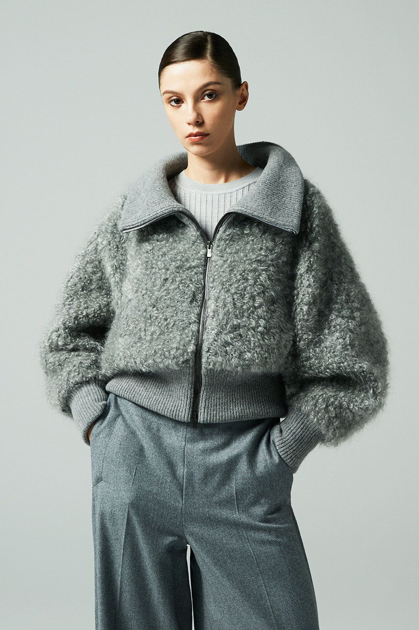 24AW 美品✨フレームワーク　ループヤーン フードプルオーバー グレー ループヤーンベストレイヤードセットニットワンピース｜WOMEN