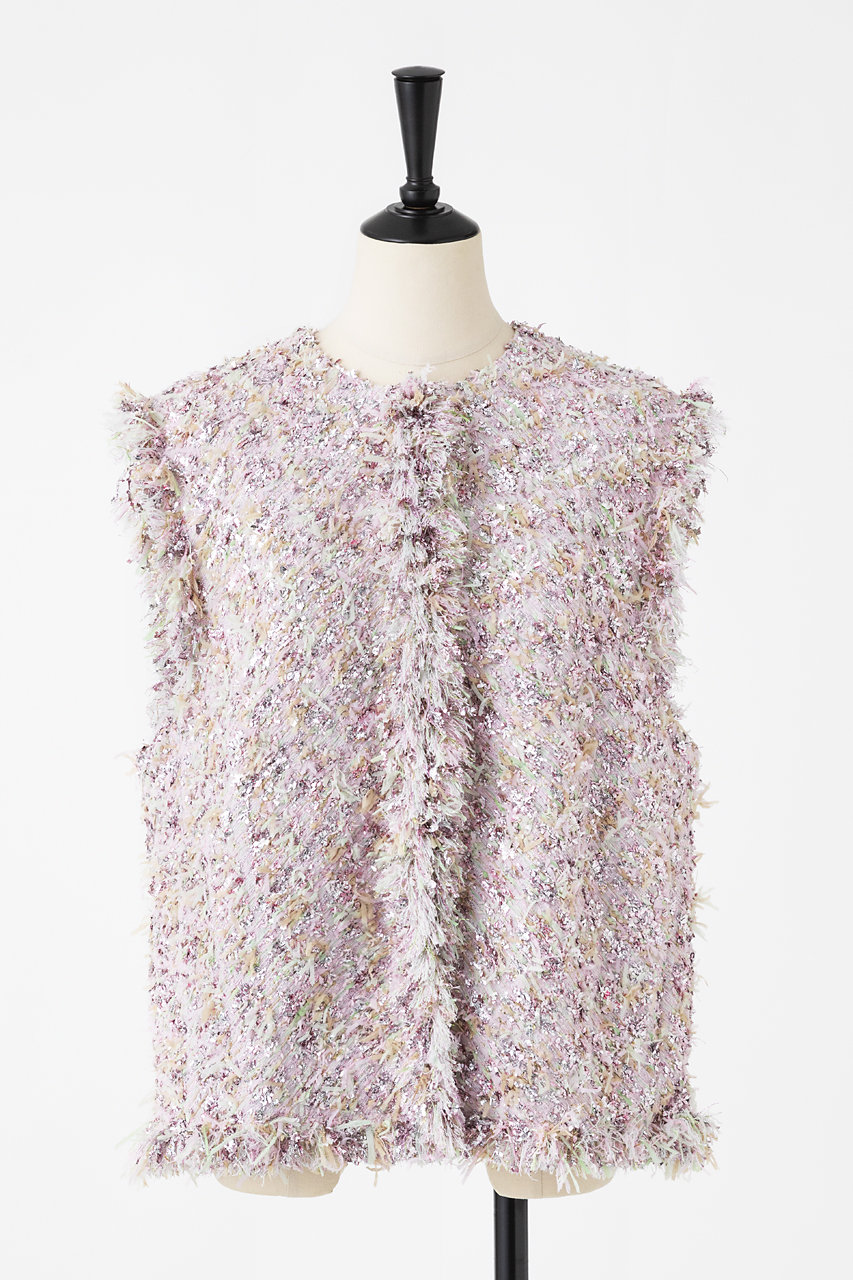 オーヴィル/EAUVIREのリボンツイードジレ(ピンク/FGJYD-12230)