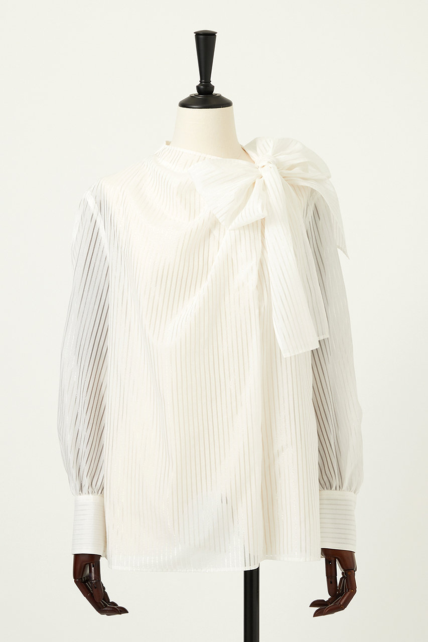 オーヴィル/EAUVIREのストライプボウタイブラウス(ホワイト/FGBGD-18670)