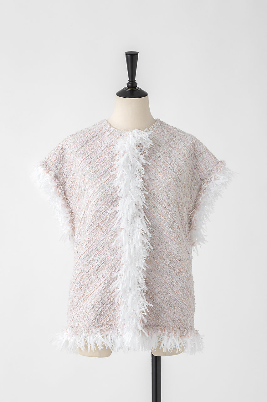 オーヴィル/EAUVIREのツイードフリンジジレ(ピンク/FGJYD-01190)