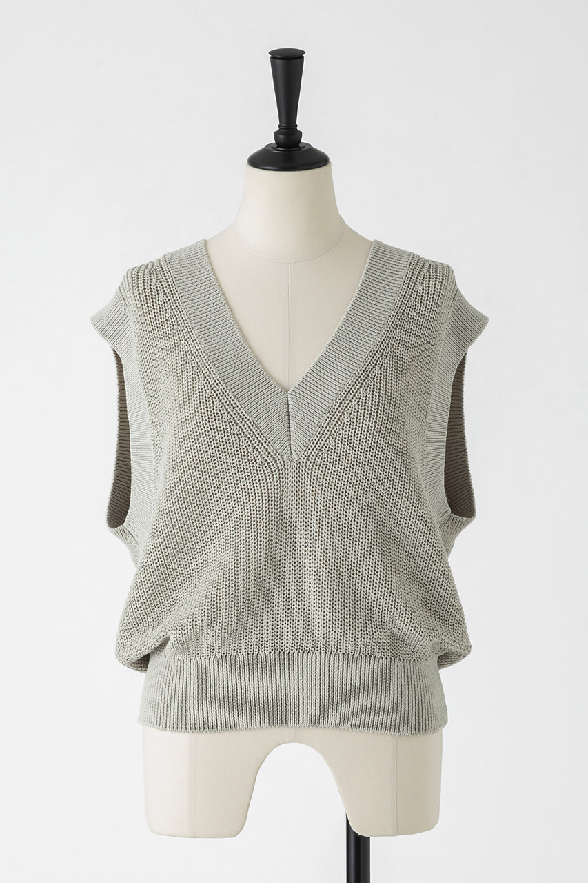 オーヴィル/EAUVIREのコットンリネンＶネックベスト(セージ/FGFGD-10490)