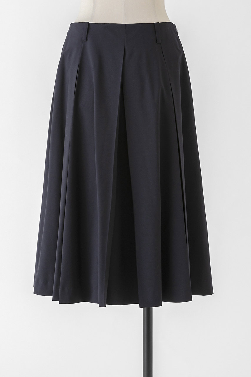 EAUVIRE ウールストレッチワイドプリーツスカート (ネイビー, 038) オーヴィル ELLE SHOP