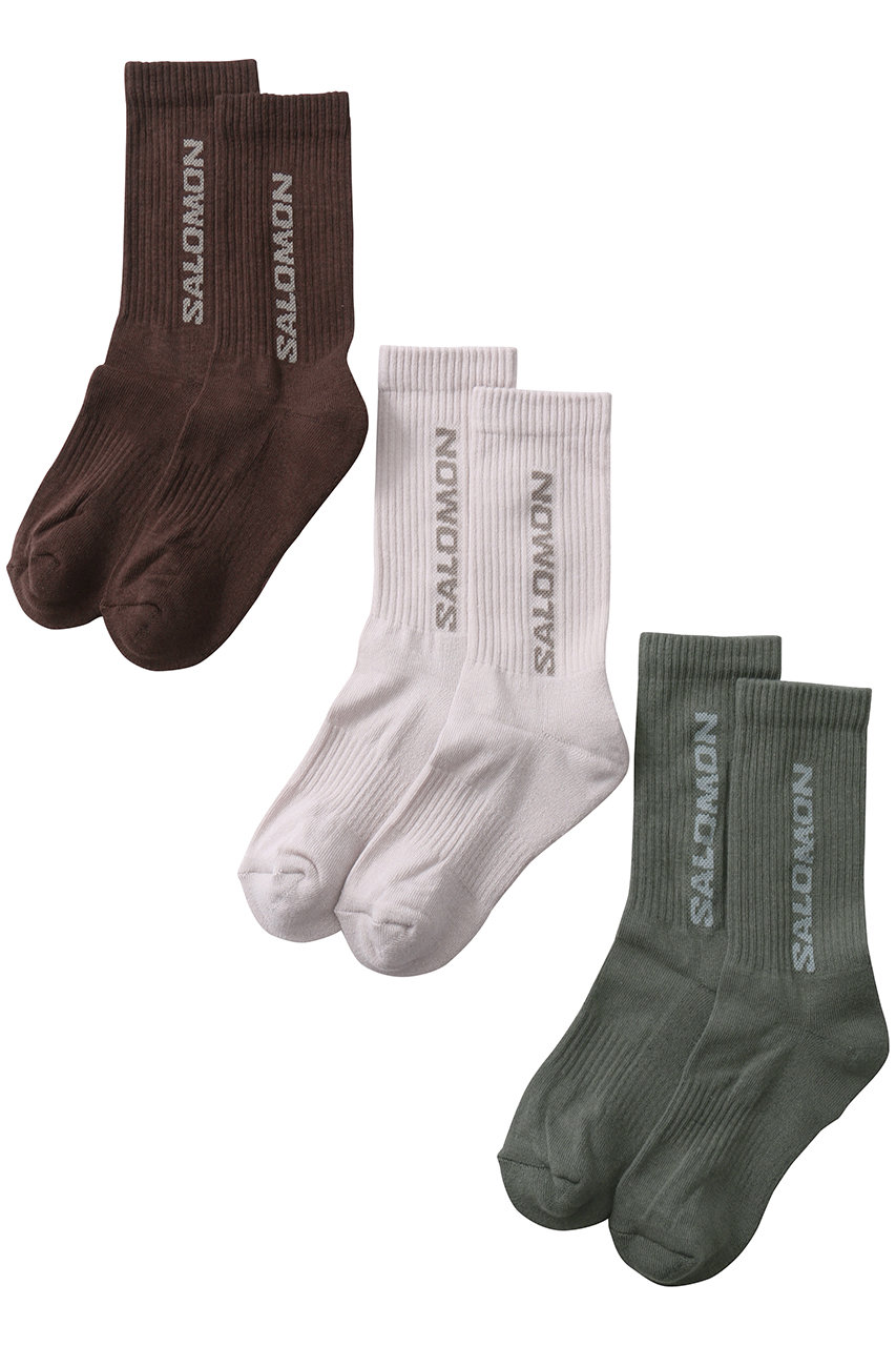 Salomon EVERYDAY CREW 3-PACK ソックス (シルバー/セージ/フレンチロースト, M(24.5-26.5cm)) サロモン ELLE SHOP Salomon EVERYDAY CREW 3-PACK ソックス (シルバー/セージ/フレンチロースト, M(24.5-26.5cm)) サロモン ELLE SHOP