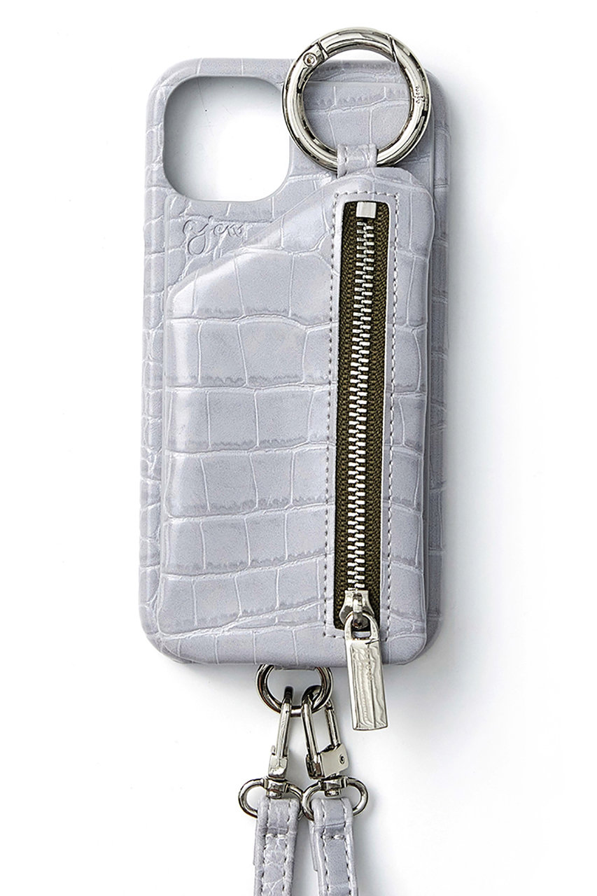 エジュー/ajewのiPhone12/12pro ajew cadenas croco zipphone case shoulder(アッシュグレー/AJ02_013)