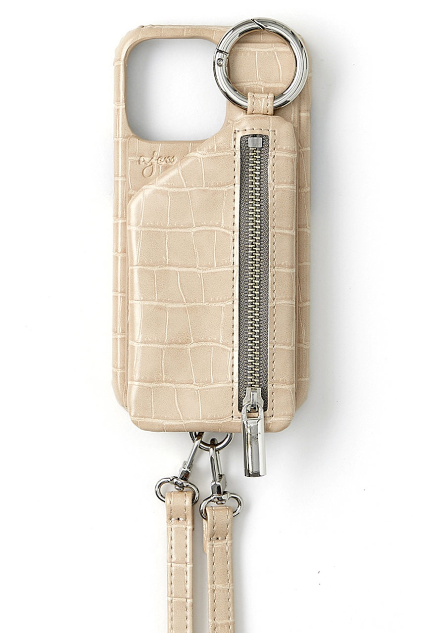 エジュー/ajewのiPhone12/12pro ajew cadenas croco zipphone case shoulder(ベージュ/AJ02_013)