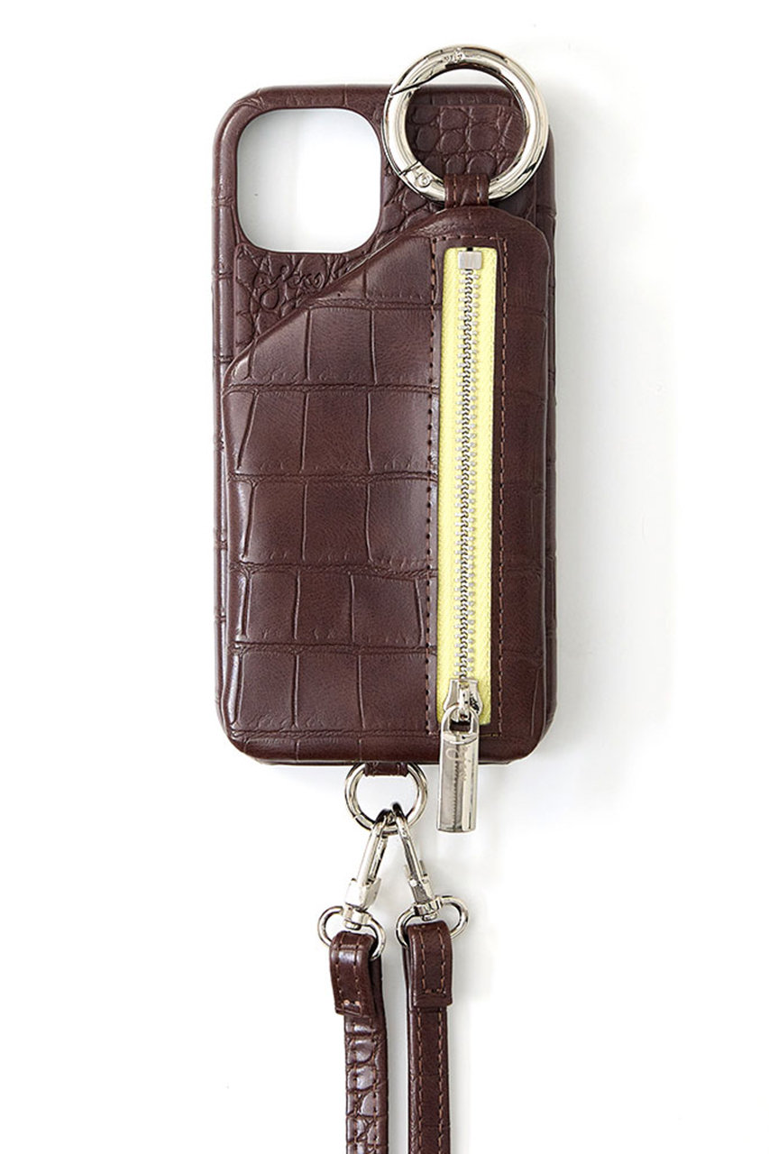 ajew iPhone14/14Pro ajew cadenas croco zipphone case shoulder (エスプレッソ, 14Pro) エジュー ELLE SHOP ajew iPhone14/14Pro ajew cadenas croco zipphone case shoulder (エスプレッソ, 14Pro) エジュー ELLE SHOP