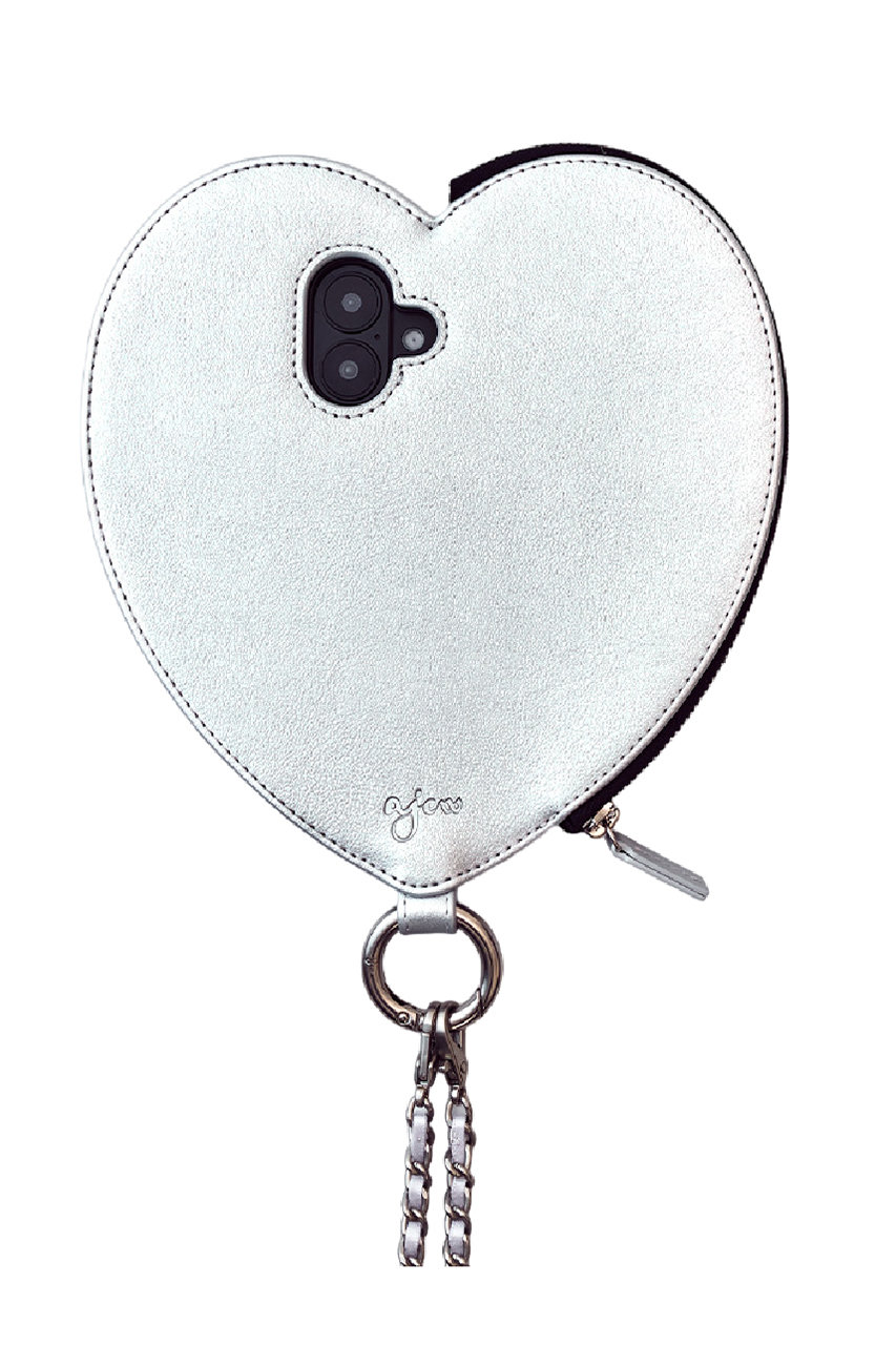 エジュー/ajewのiPhone17/17Pro ajew dress HEART case shoulder(silver/AJ02_053)