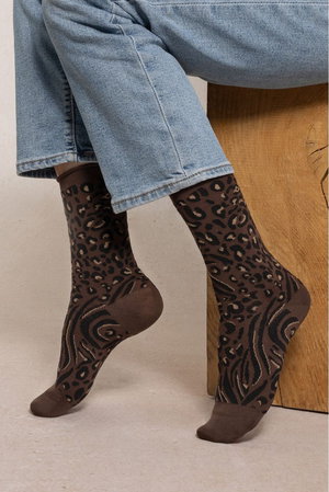 ブルーフォレ/BLEUFORETの6562 レオパードファインウールソックス(140700/140701)