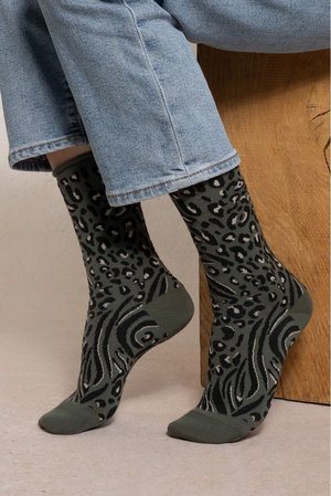 ブルーフォレ/BLEUFORETの6562 レオパードファインウールソックス(140700/140701)