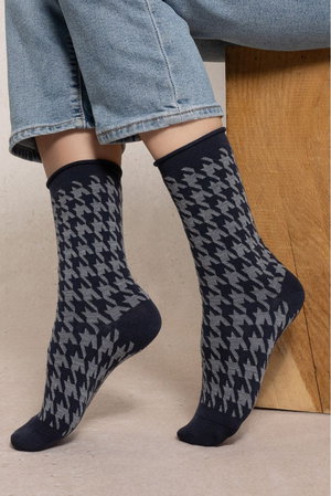 ブルーフォレ/BLEUFORETの6563 千鳥格子ファインウールソックス(140700/140701)