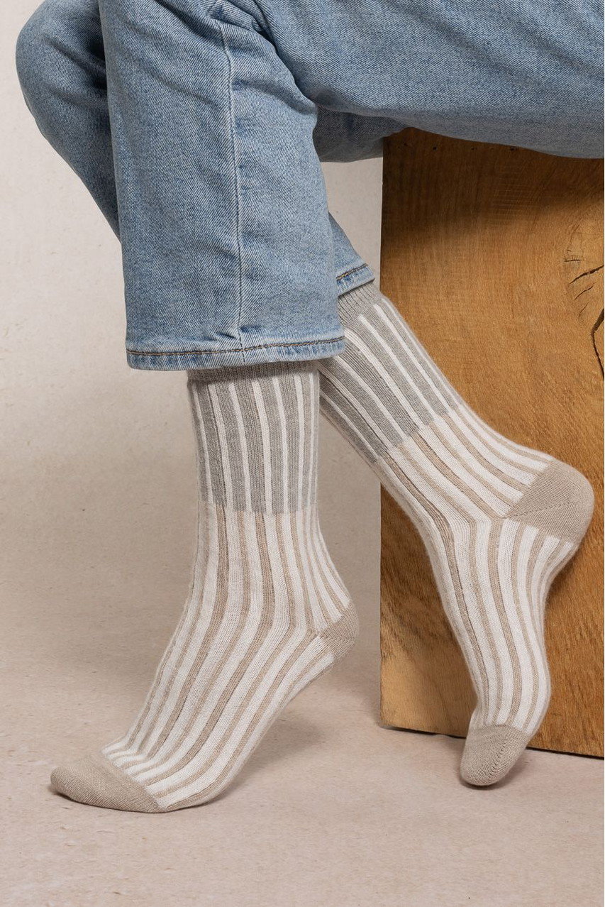ブルーフォレ/BLEUFORETの6567 ストライプウールソックス(グレー/4211000108)