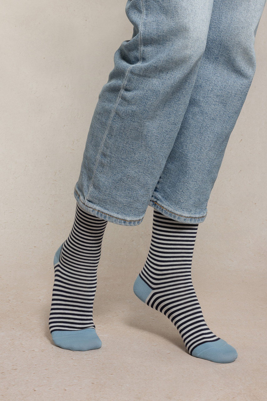 BLEUFORET 6537 ストライプソックス (ブルー, 36-40(23-27cm)) ブルーフォレ ELLE SHOP BLEUFORET 6537 ストライプソックス (ブルー, 36-40(23-27cm)) ブルーフォレ ELLE SHOP