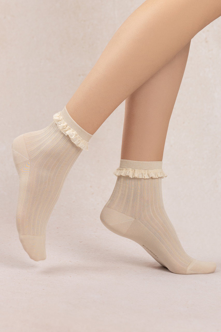 ブルーフォレ/BLEUFORETの6597 マーセライズドコットン フリルアンクルソックス(ベージュ/4311000096)