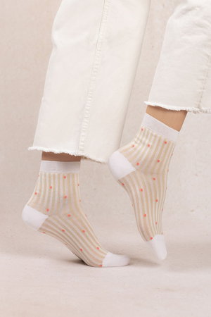 ブルーフォレ/BLEUFORETの6598 マーセライズドコットン ストライプスモールドットソックス(140700/140701)