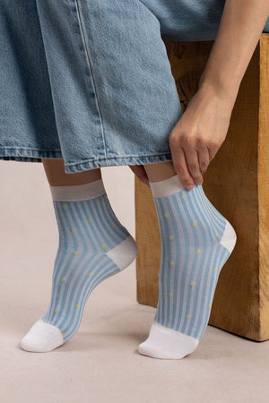 ブルーフォレ/BLEUFORETの6598 マーセライズドコットン ストライプスモールドットソックス(140700/140701)