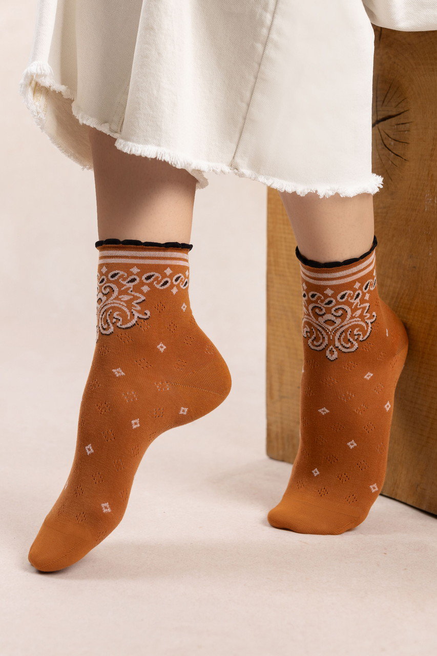 ブルーフォレ/BLEUFORETの6602 バンダナジャカードソックス(ブラウン/4311000102)