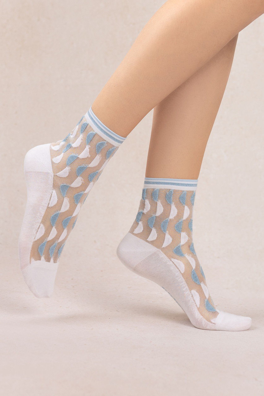 ブルーフォレ/BLEUFORETの6609 ジオメトリックシアーソックス(ホワイト/4311000110)