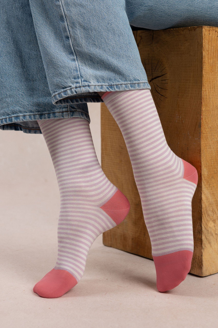 ブルーフォレ/BLEUFORETの6537 コットンボーダーソックス(ピンク/4311000112)
