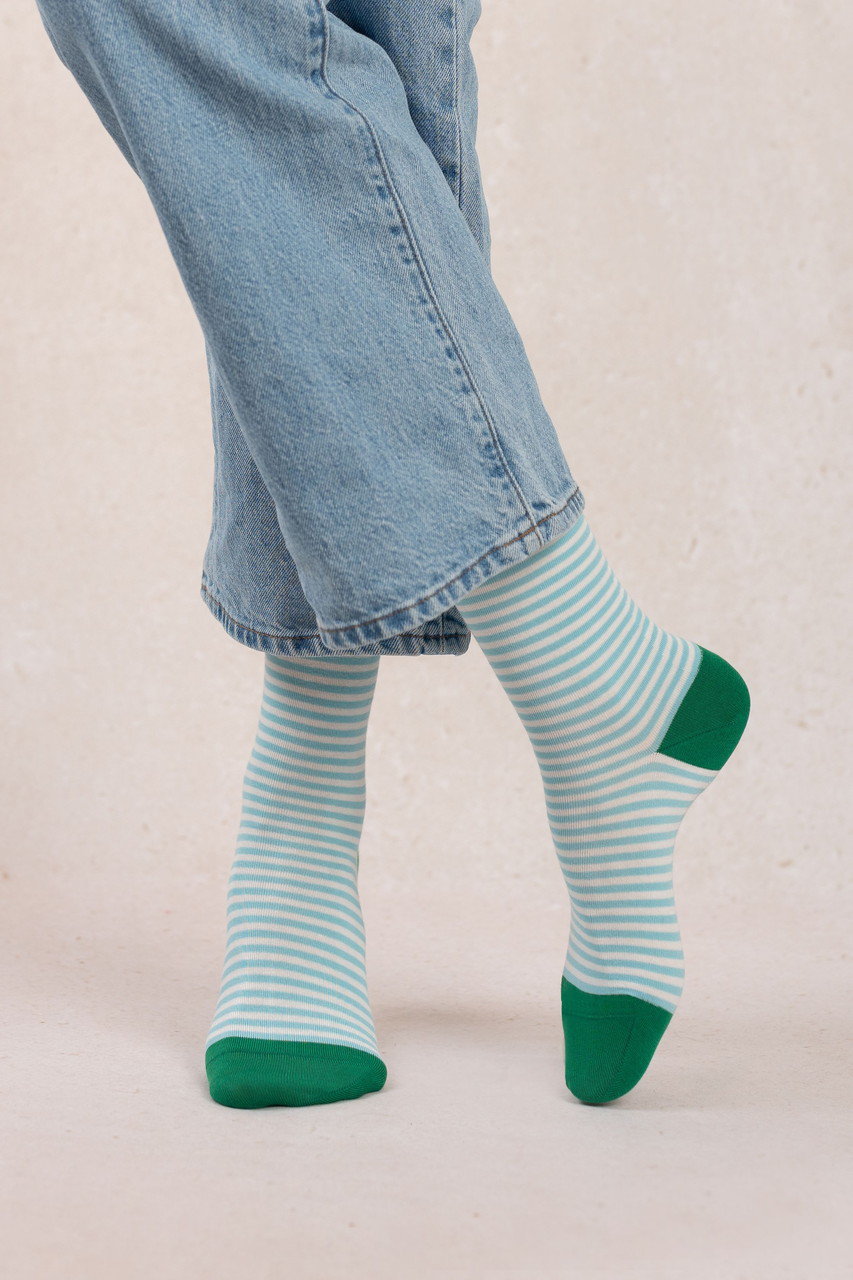 ブルーフォレ/BLEUFORETの6537 コットンボーダーソックス(ブルー/4311000112)