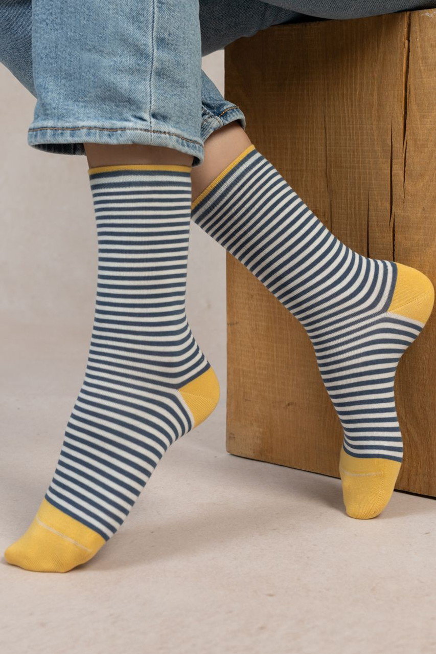 ブルーフォレ/BLEUFORETの6537 コットンボーダーソックス(グレー/4311000112)